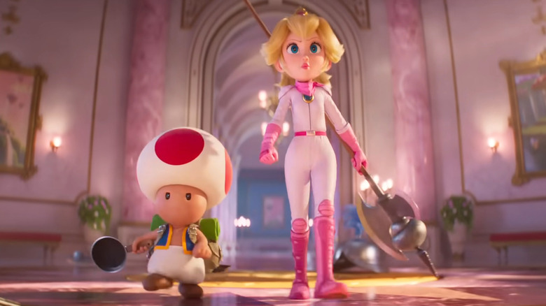 Toad and Princess Peach wielding weapons