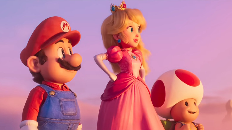 Mario, Peach, and Toad smile