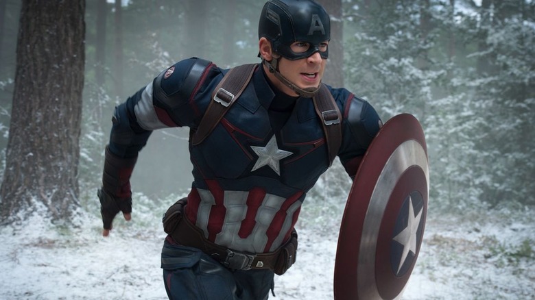 Captain America running in forest