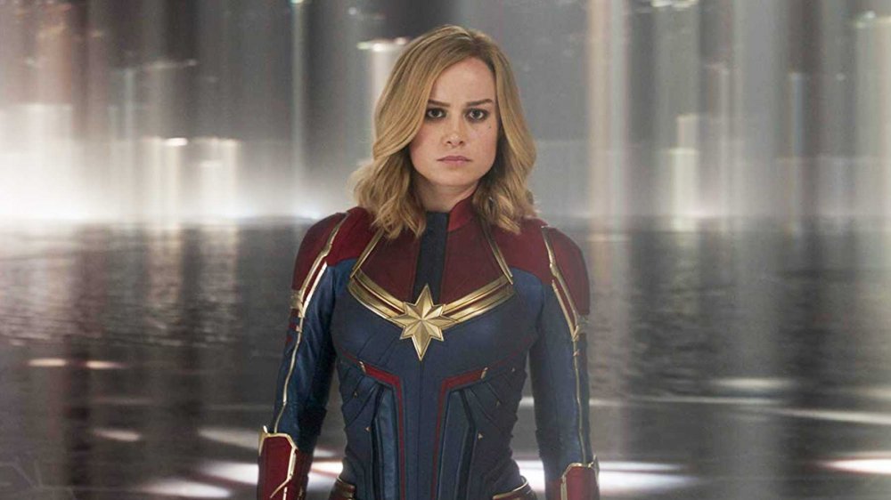 Captain Marvel glowering