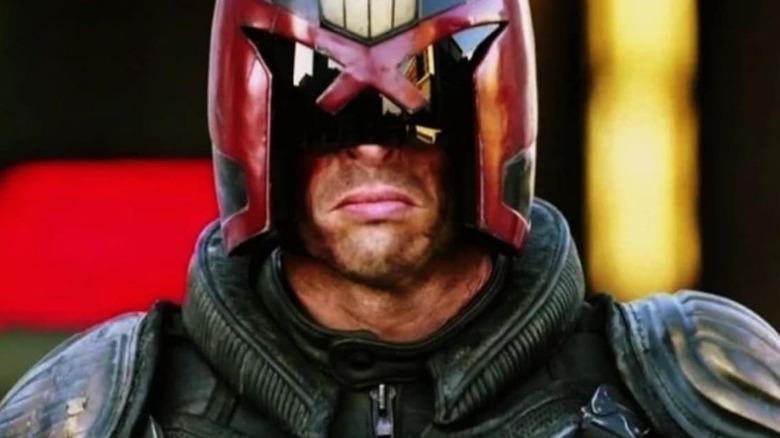 Dredd scowls under mask