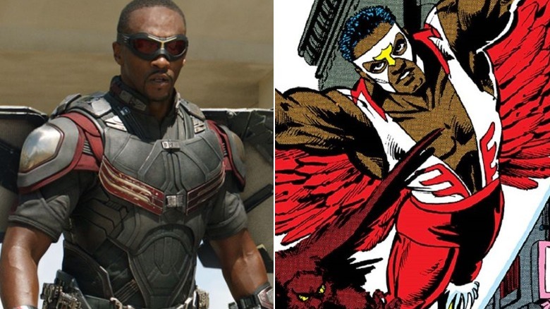 Anthony Mackie as the Falcon & Falcon flies in the comics