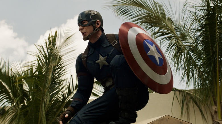 Captain America crouching with shield