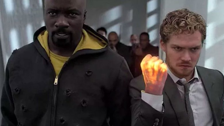 Mike Colter as Luke Cage and Finn Jones as Danny Rand in Netflix's The Defenders