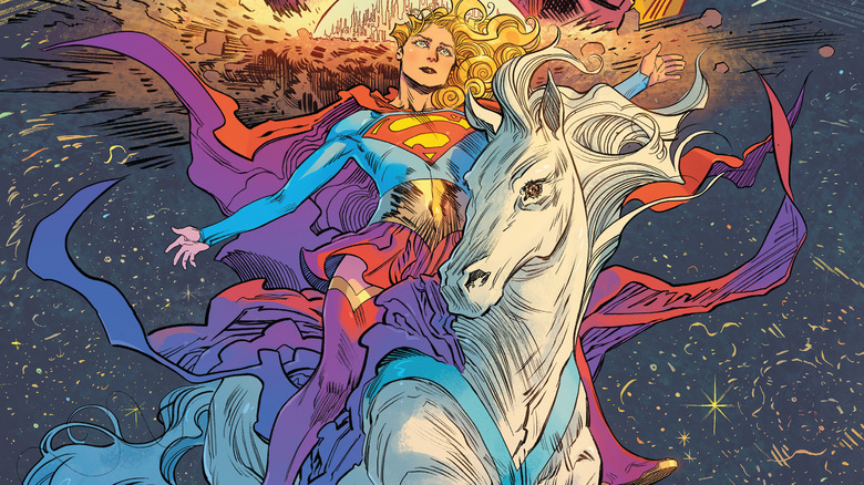 Supergirl riding Comet in space