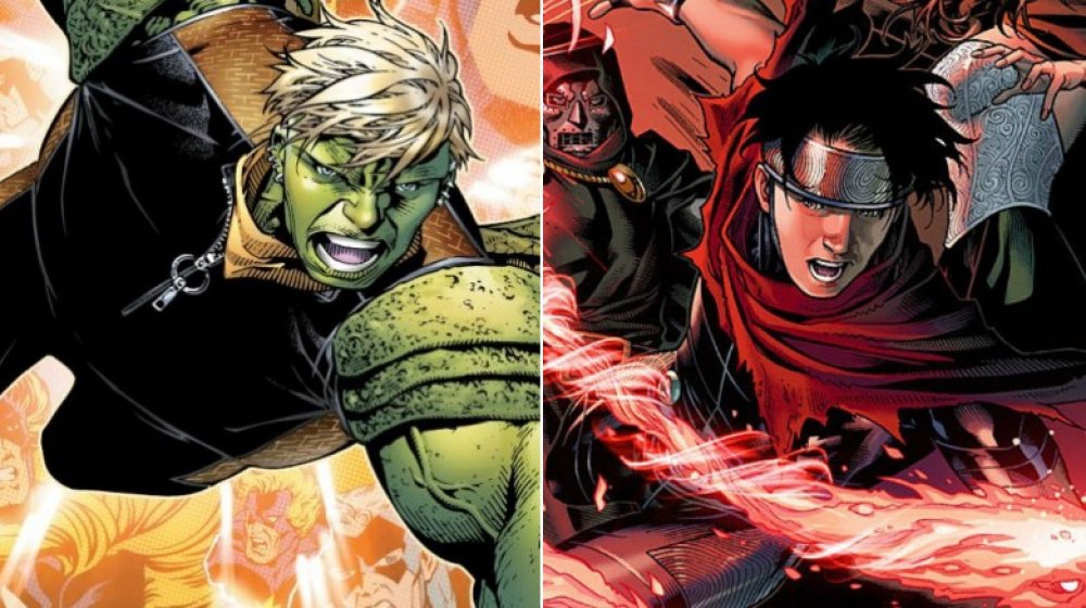 Split image of Hulkling and Wiccan