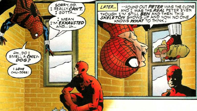 Spider-Man eating with Daredevil