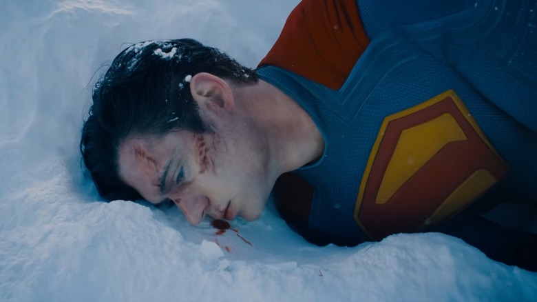 Kal-El bleeds on the ice in "Superman" (2025)