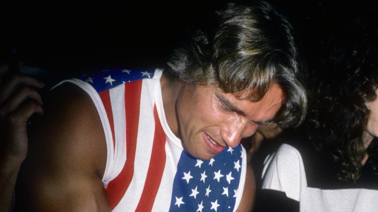 Arnold Schwarzenegger in flag tank top