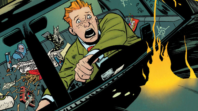 Jimmy Olsen driving the Batmobile