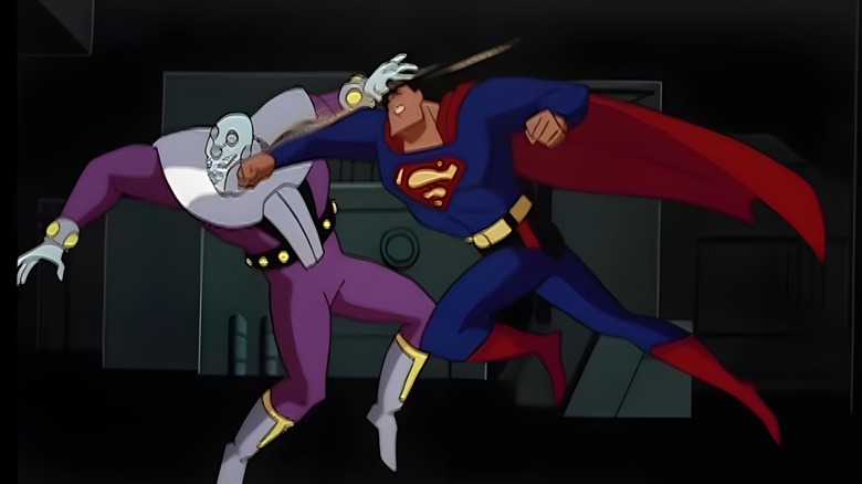 Superman punching Brainiac in the face