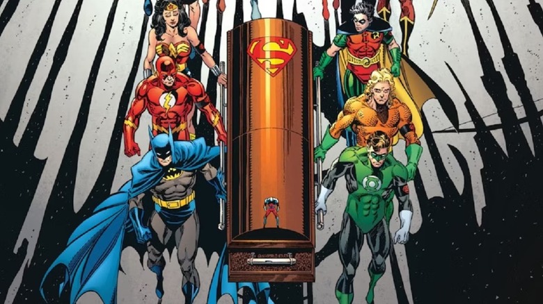 Justice League at Superman's funeral