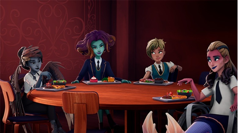 The classmates of Supernatural Academy eat lunch