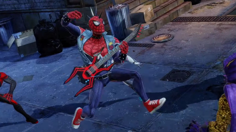 Spider-Punk using guitar attack