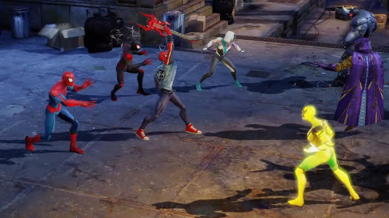 Spider-Punk fighting with Spider-Team