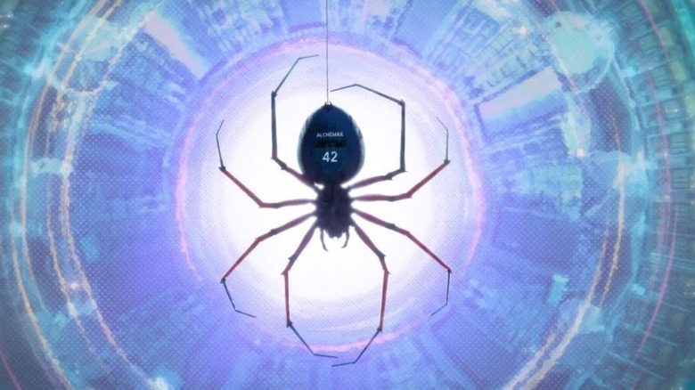 Alchemax spider on blue background