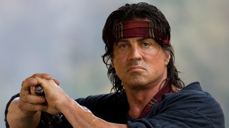 Sylvester Stallone looking grimly determined