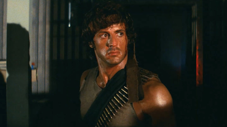 John Rambo wearing a bandolier full of ammunition