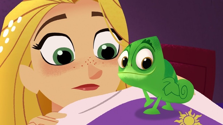 Rapunzel looking at Pascal