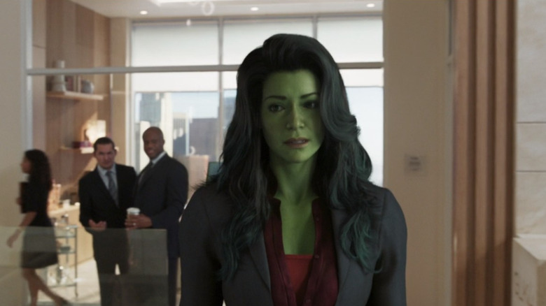 She-Hulk in suit looking sad