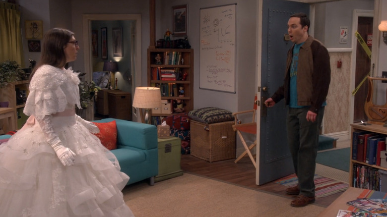 Sheldon reacting to Amy's wedding dress