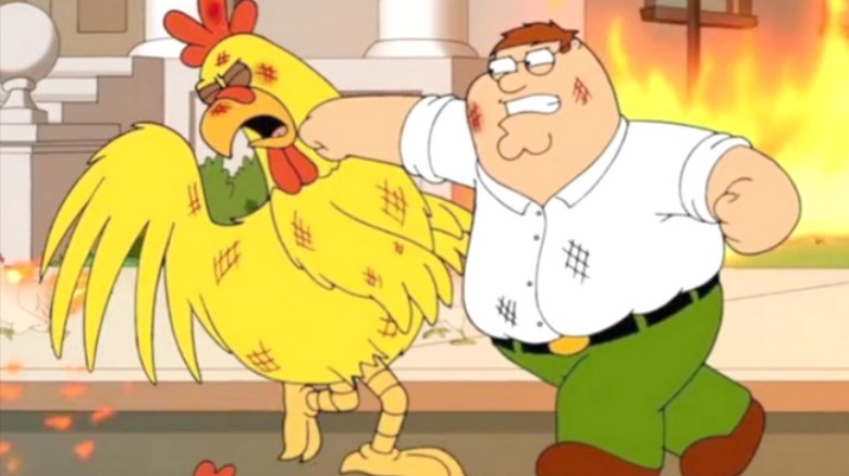 Peter Griffin fighting the Giant Chicken