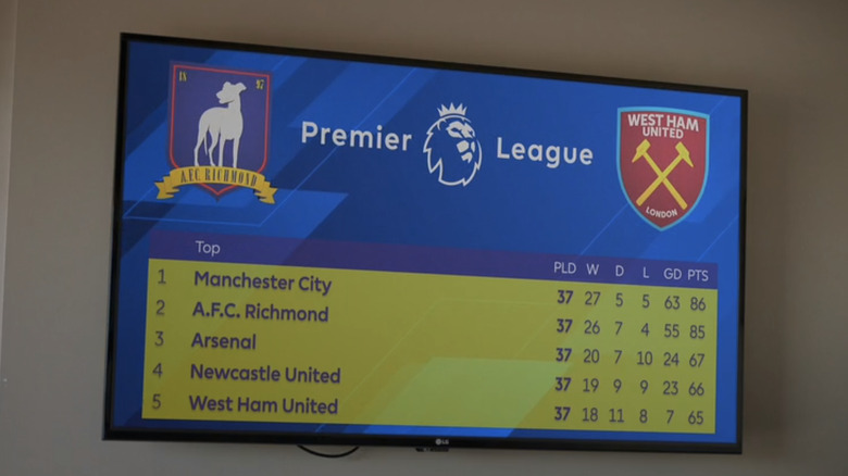 Premier League rankings on TV screen