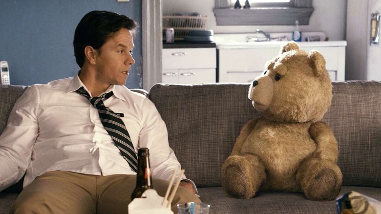 Mark Wahlberg and Ted in Ted couch