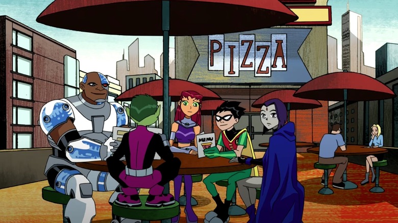 Teen Titans at pizza restaurant