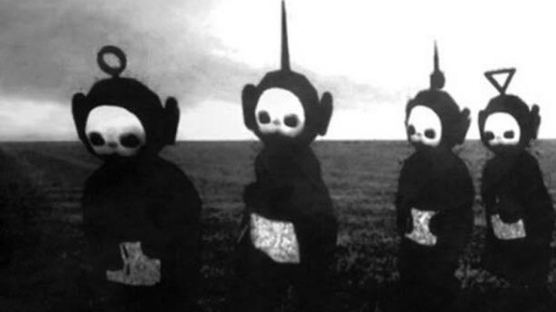 Black-and-white Teletubbies standing