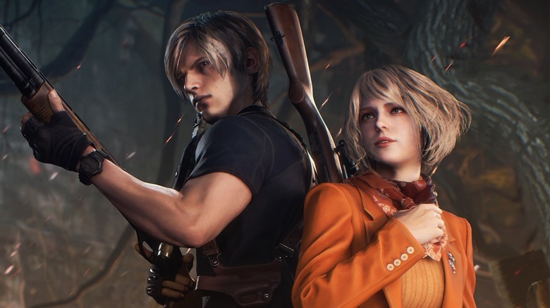 Leon protects Ashley holding gun