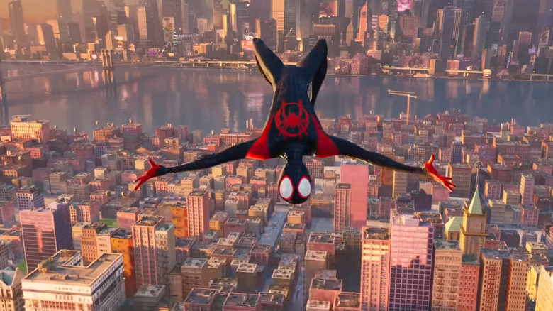 Miles Morales Spider-Man leaping upside-down (2018)