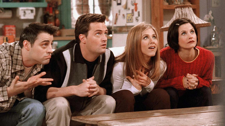 Joey, Chandler, Rachel, and Monica look up