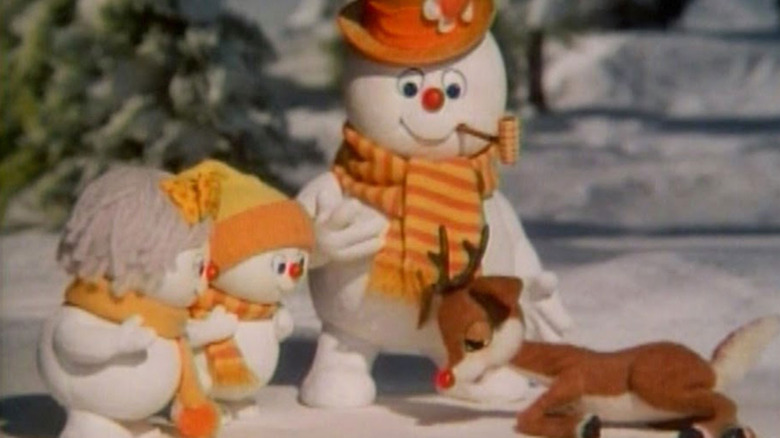 Frosty smiling over rudolph