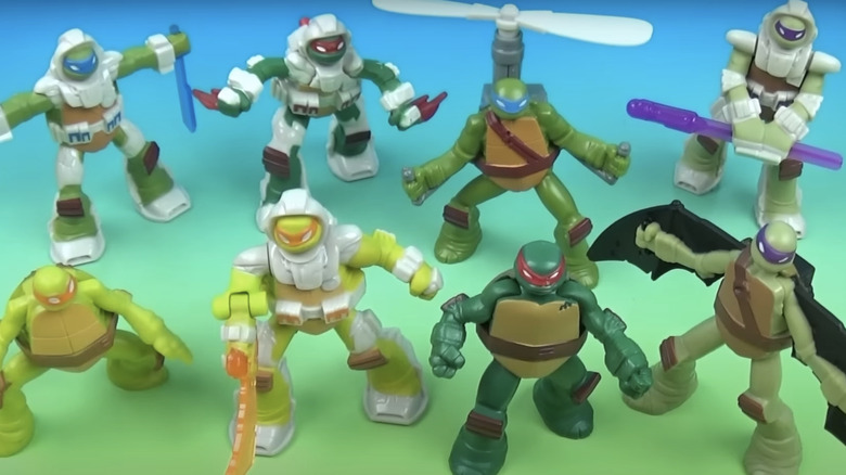 TMNT toys stand in two rows