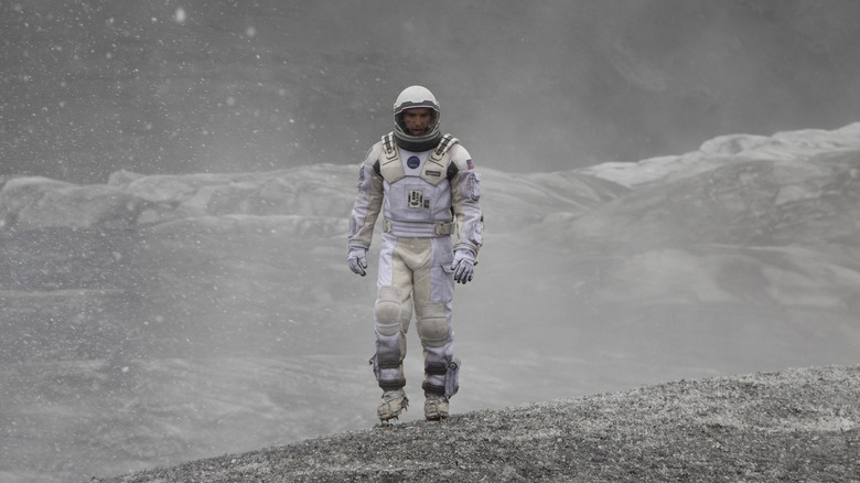 Coop walking on the surface of another planet in "Interstellar"