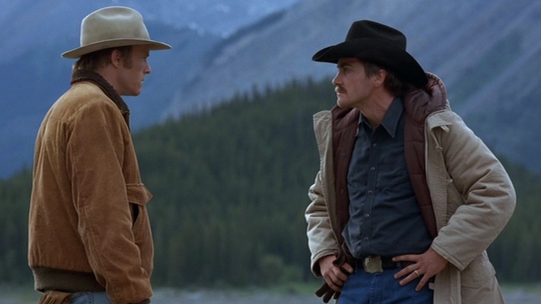 Ennis and Jack talking on the mountainside in "Brokeback Mountain"