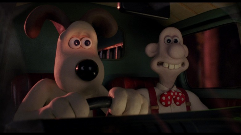 Gromit driving a van alongside Wallace in "The Curse of the Were-Rabbit"