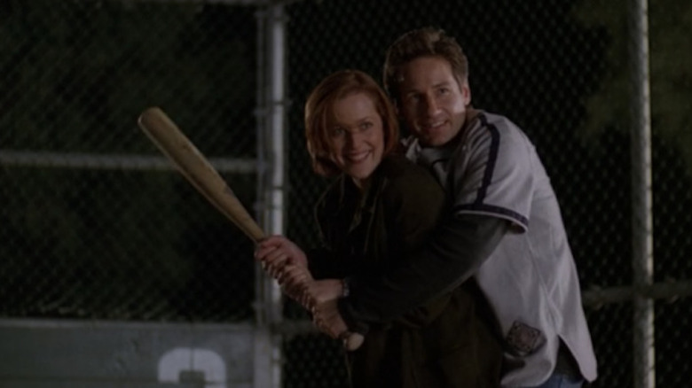 Mulder and Scully playing baseball