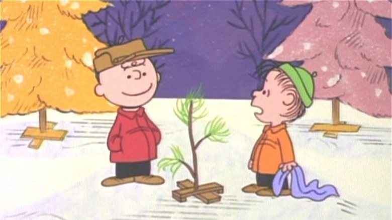 Charlie Brown and Linus looking at a tree