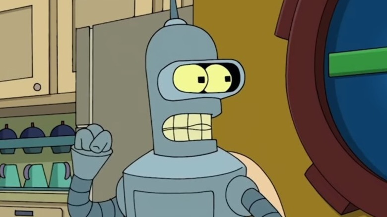 Bender sitting at a table