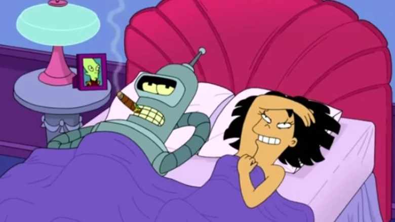 Bender and Amy in bed together