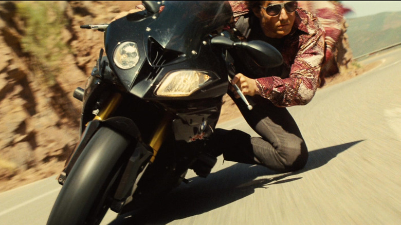 Ethan Hunt riding on motorcycle