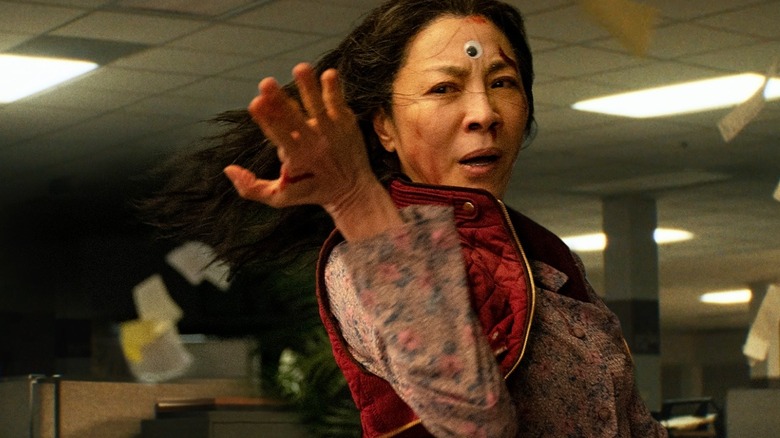 Michelle Yeoh in a fighting stance in Everything Everywhere All at Once