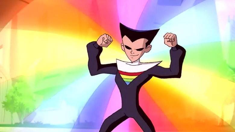 Color Kid flexing before rainbow