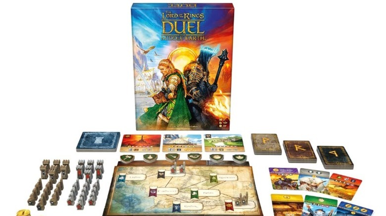 Lord of the Rings Duel for Middle Earth box art and game board and pieces.