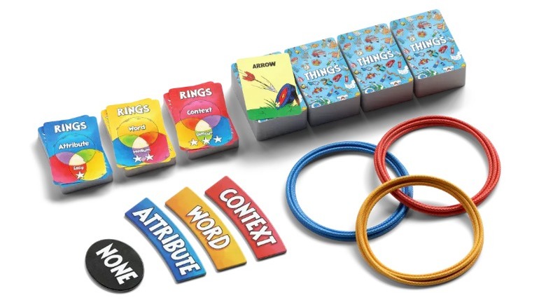 The board game Things in Rings with its various equipment and pieces.