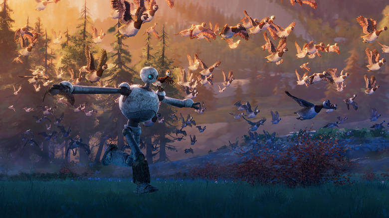 Roz running with the geese in "The Wild Robot" (2024)