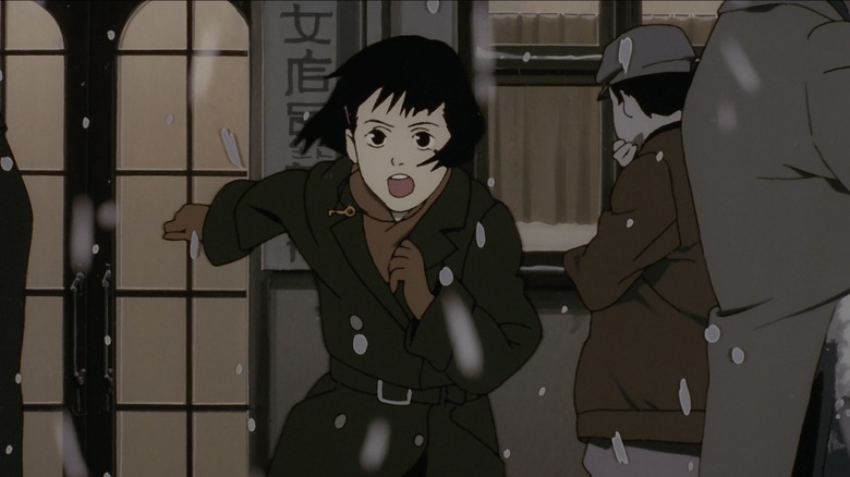 Chiyoko runs through train station