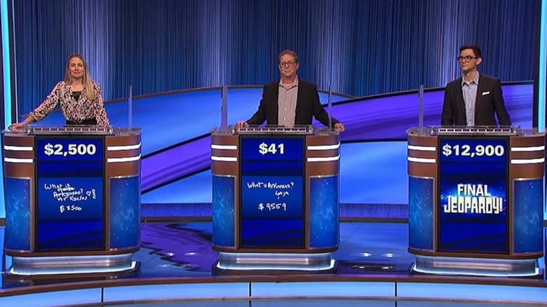 Three contestants on Jeopardy